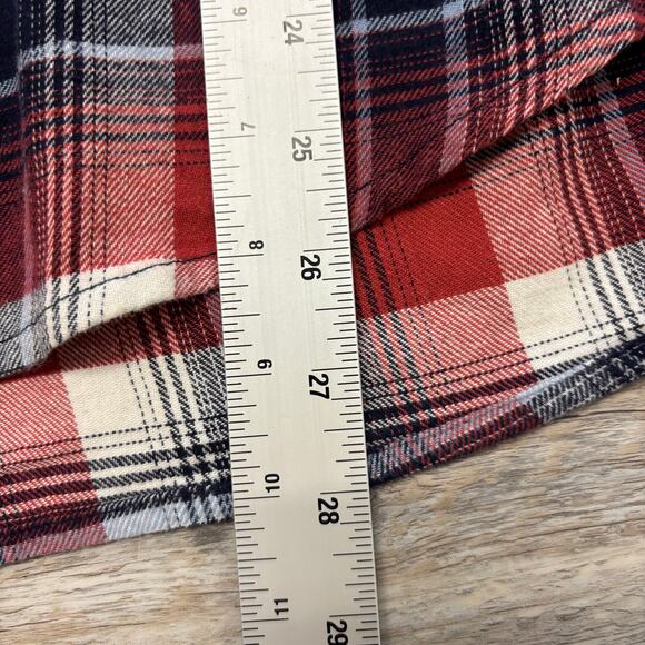Lucky Brand Red Blue Mens L Saturday Stretch Plaid Flannel Pearl Snap Shirt - Picture 8 of 9
